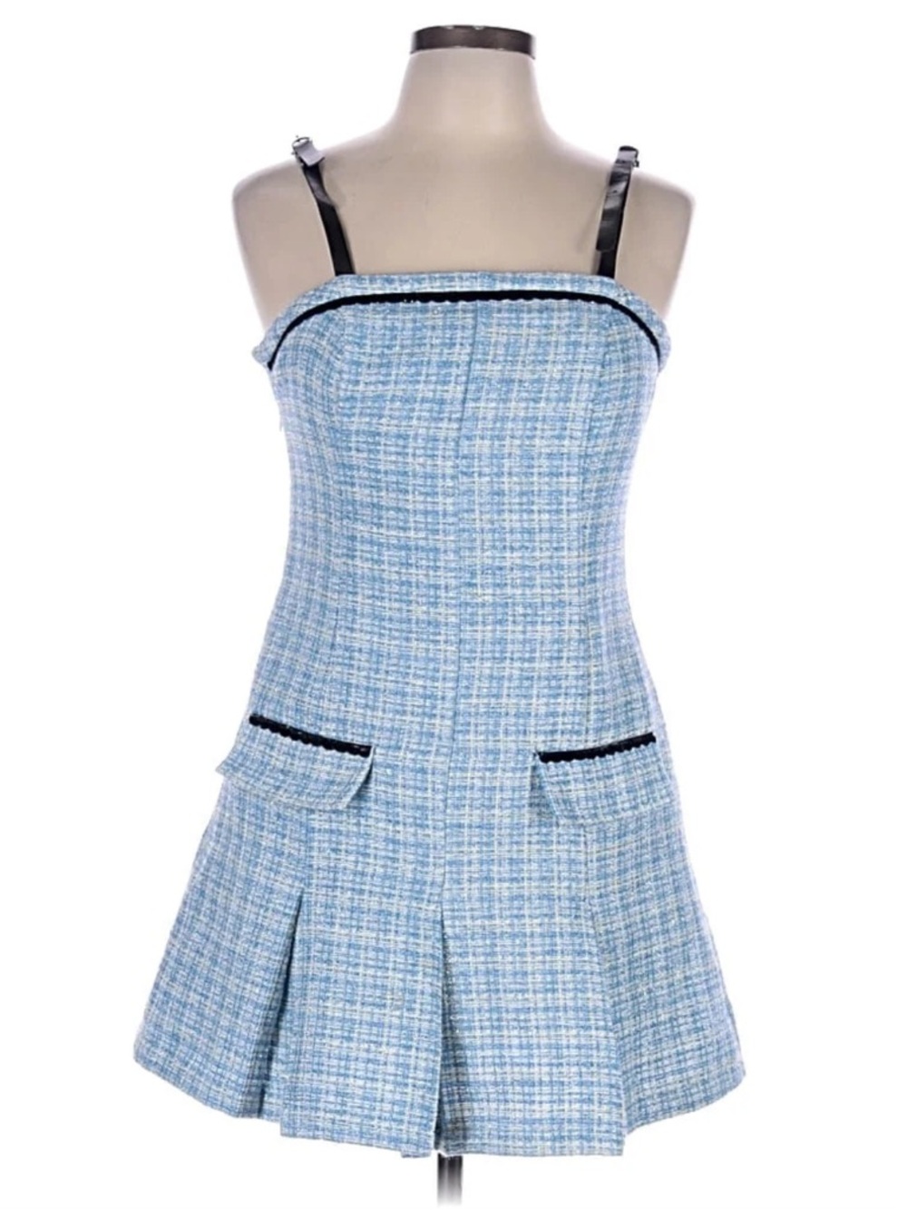Sleeveless Tweed Mini Dress in Blue
